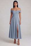 A-Line Off the Shoulder Yellow Corset Maxi Dress with Slit