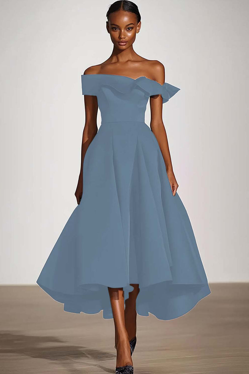 Load image into Gallery viewer, Off The Shoulder A Line Black Satin Formal Dress