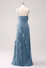 Load image into Gallery viewer, Tahiti Spaghetti Straps Chiffon Long Bridesmaid Dress with Ruffles