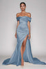Load image into Gallery viewer, Champagne Off The Shoulder Satin Long Mermaid Formal Dress with Slit