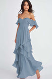 Ruffled Pleated Lilac Off the Shoulder A Line Formal Dress