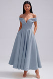 Off the Shoulder Yellow A-Line Ruched Maxi Dress with Pockets