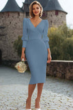 White Sheath Long Sleeve Midi Engagement Dress