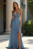 Sheath Champagne Stretch Satin Spaghetti Straps Long Prom Dress