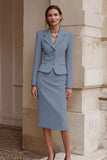 Black Notched Lapel Pencil 2 Piece Midi Work Dress