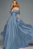 Red Off The Shoulder A Line Pleated Prom Dress