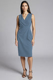 Navy Sheath Ruched Midi Work Dress