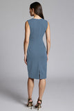 Navy Sheath Ruched Midi Work Dress