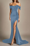 Off The Shoulder Mermaid Black Formal Dress With Slit