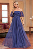 Load image into Gallery viewer, Navy A Line Removable Sleeves Pleated Long Prom Dress