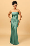 Grey Blue Satin Mermaid Bridesmaid Dress