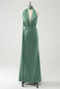 Load image into Gallery viewer, Peacock Sheath Halter Backless Bridesmaid Dress with Slit