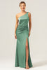 Load image into Gallery viewer, Olive Mermaid One Shoulder Backless Satin Long Bridesmaid Dress