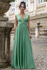 Load image into Gallery viewer, Eucalyptus A Line V Neck Pleated Chiffon Long Bridesmaid Dress with Lace-up Back