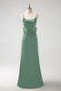 Load image into Gallery viewer, Dark Green Mermaid Spaghetti Straps Satin Bow Ruffle Long Bridesmaid Dress