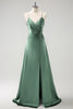 Load image into Gallery viewer, Dark Green A-Line Ruched Lace-Up Back Satin Long Bridesmaid Dress