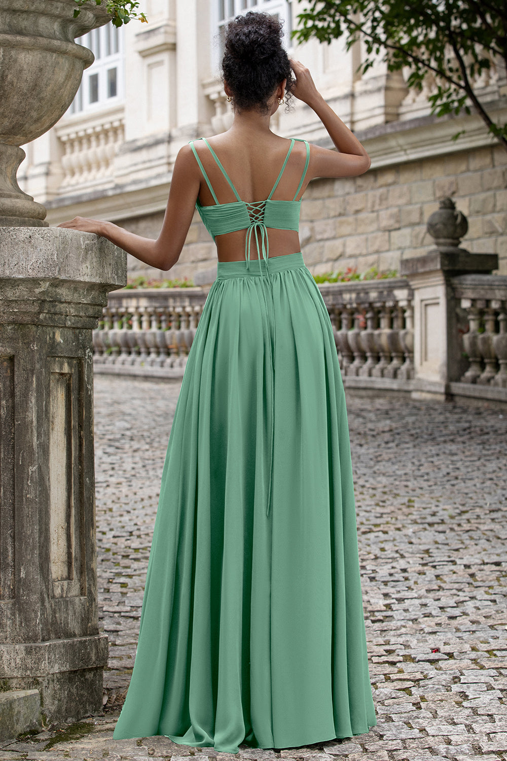Zapaka Women Eucalyptus Long Bridesmaid Dress with Lace-up Back A Line V Neck Pleated Chiffon Wedding Party Dress ZAPAKA UK Zapaka Women Eucalyptus Long Bridesmaid Dress with Lace-up Back A Line V Neck Pleated Chiffon Wedding Party Dress ZAPAKA UK