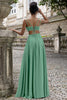 Load image into Gallery viewer, Eucalyptus A Line V Neck Pleated Chiffon Long Bridesmaid Dress with Lace-up Back