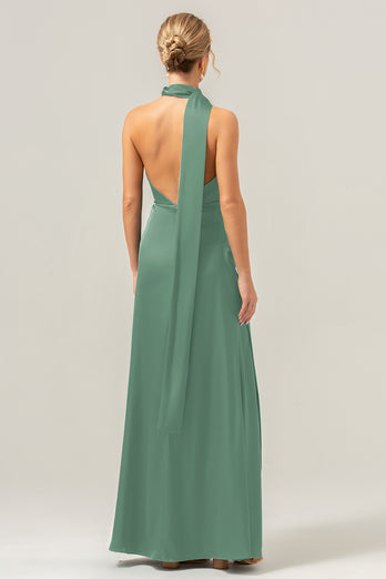 Peacock Sheath V-Neck Backless Long Bridesmaid Dress with Slit