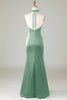 Load image into Gallery viewer, Mermaid Halter Dark Green Bridesmaid Dress