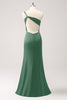 Load image into Gallery viewer, Olive One Shoulder Mermaid Satin Long Bridesmaid Dress