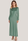 Ivory Satin Sheath Ankle Length Formal Dress with Long Sleeves