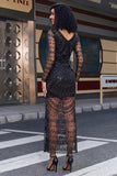 Black Sheer Sheath Long Sleeves Prom Dress with Sequins