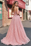 Sparkly Blush Mermaid Spaghetti Straps Long Prom Dress with Cape