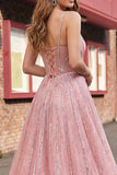 Sparkly Blush Mermaid Spaghetti Straps Long Prom Dress with Cape