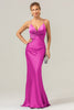 Load image into Gallery viewer, Mermaid Spaghetti Straps Hollow Out Twist Front Purple Bridesmaid Dress