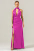 Load image into Gallery viewer, Peacock Sheath V-Neck Backless Long Bridesmaid Dress with Slit