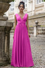 Load image into Gallery viewer, Eucalyptus A Line V Neck Pleated Chiffon Long Bridesmaid Dress with Lace-up Back