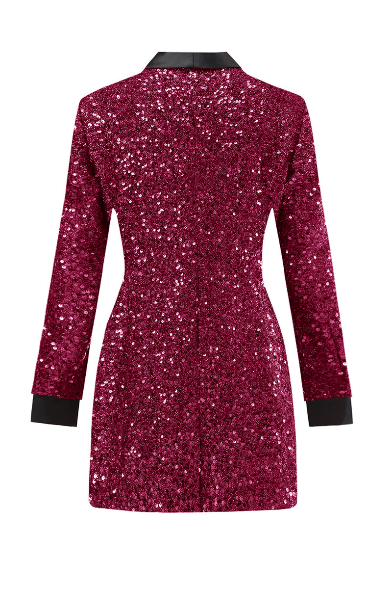 Load image into Gallery viewer, Glitter Burgundy Shawl Lapel Women&#39;s Blazer with Sequins