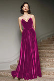 Burgundy A Line Sweetheart Long Velvet Formal Dress