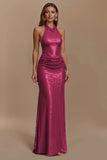 Sheath Burgundy Sequin Halter Long Holiday Dress