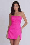 Strapless Bodycon Ruched White Graduation Dress with Slit