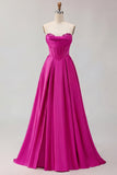 Golden Strapless Satin A-Line Corset Long Prom Dress