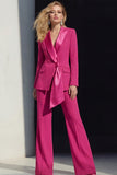 2 Piece Pink Peak Lapel Women's Work Suits with Sash