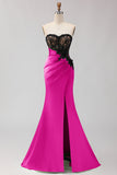 Strapless Mermaid Green Appliqued Lace Long Prom Dress with Slit