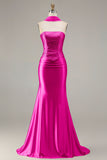 Strapless Champagne Two Piece Mermaid Beaded Convertible Long Prom Dress with a Neck Scarf