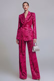 Dark Green 2 Piece Floral Notched Lapel Wide Leg Prom Suits with Belt