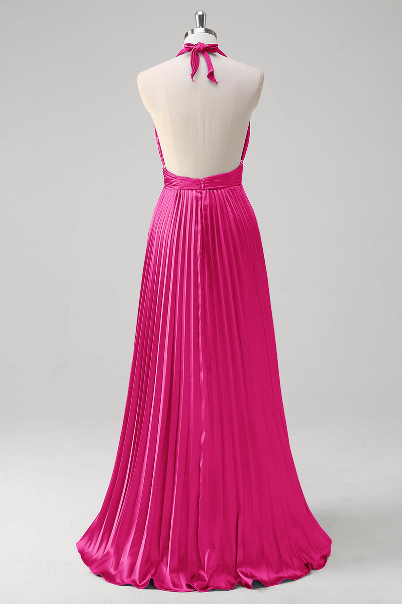 Load image into Gallery viewer, Royal Blue A Line Halter Pleated Long Prom Dress