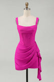 Ivory Corset Square Neck Ruched Bodycon Mini Graduation Dress with Ruffles
