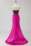 Strapless Mermaid Green Appliqued Lace Long Prom Dress with Slit