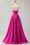 Golden Strapless Satin A-Line Corset Long Prom Dress