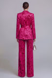 Dark Green 2 Piece Floral Notched Lapel Wide Leg Prom Suits with Belt