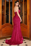 Hot Pink Mermaid Sweetheart Sequins Long Prom Dress