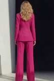 2 Piece Pink Peak Lapel Women's Work Suits with Sash