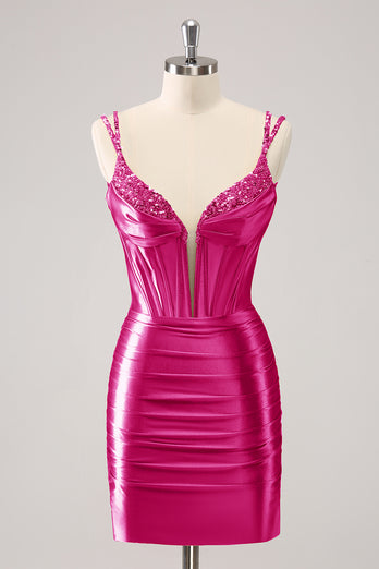 Golden Spaghetti Straps Bodycon Graduation Dress with Sequins