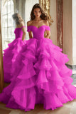 Black Princess Off The Shoulder Tiered Ruffled Long Prom Dress
